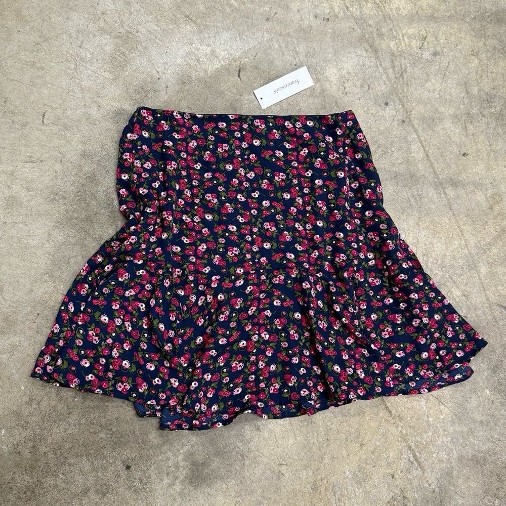 Francesca’s Mi Ami Print Godet Ditsy Floral Mini Skirt Navy S